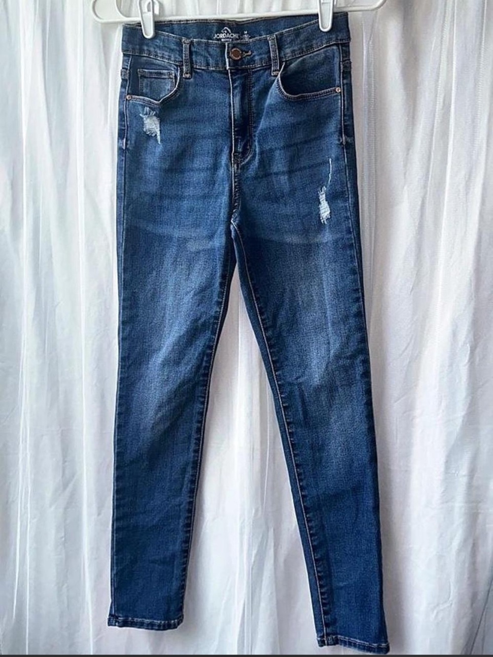 Jordache Women’s Size 14 Distressed Skinny Jeans Dark Blue Denim